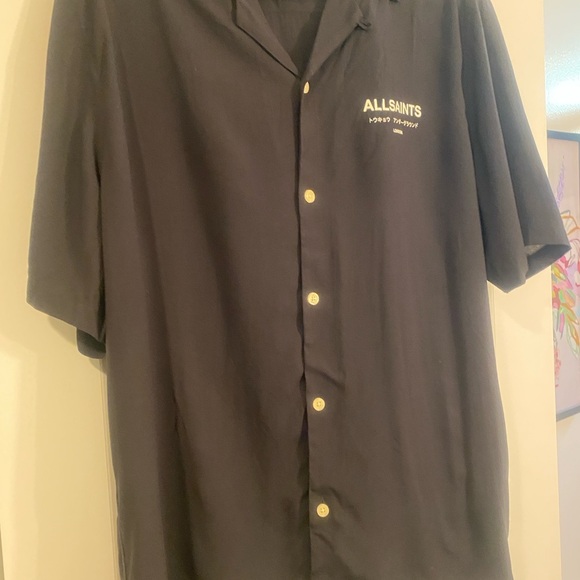 Allsaints Mens Black Underground London Button Down Short Sleeve Shirt NEW XL - Picture 16 of 16